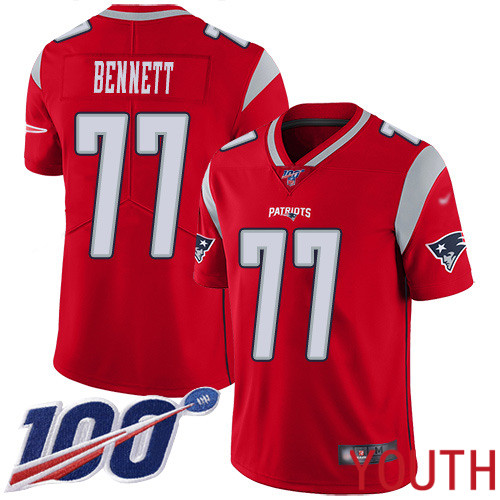 New England Patriots Football #77 100th Season Inverted Limited Red Youth Michael Bennett NFL Jersey->new england patriots->NFL Jersey